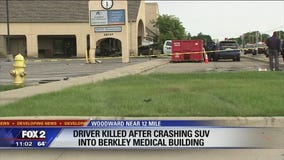 Driver dies after crashing into building along Woodward in Berkley