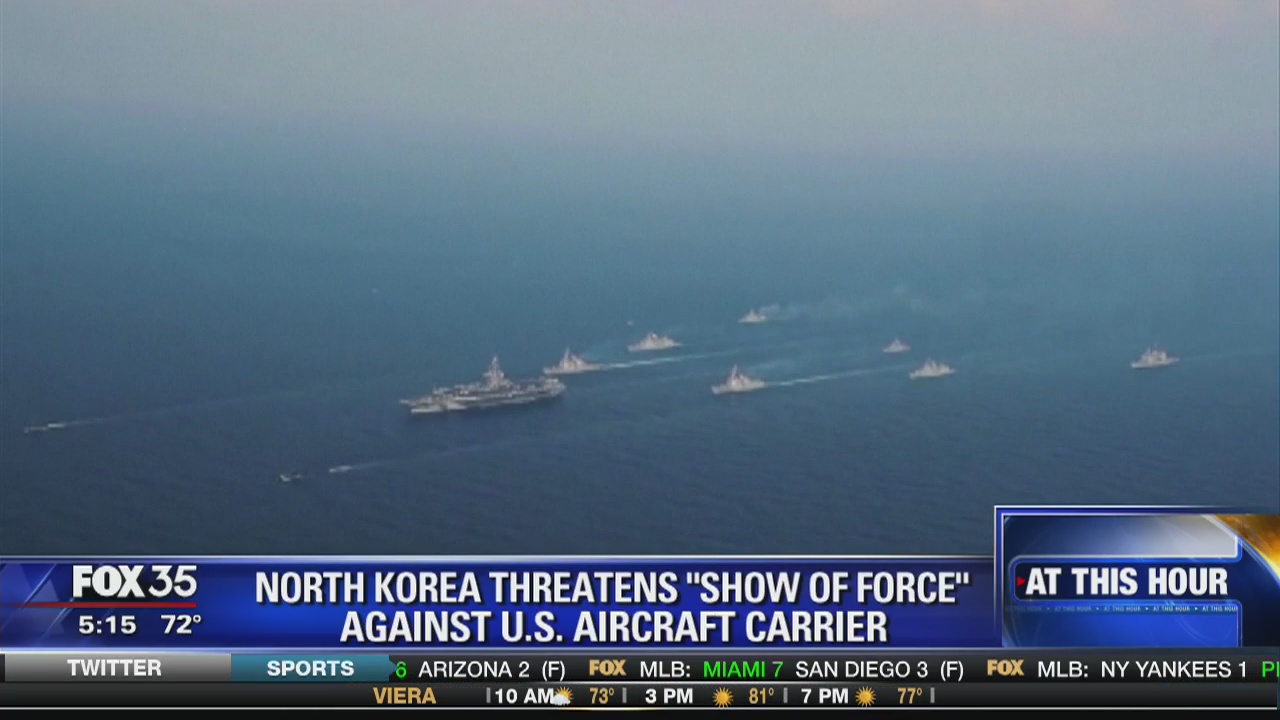 North Korea threatens "show of force" against U.S. aircraft carrier