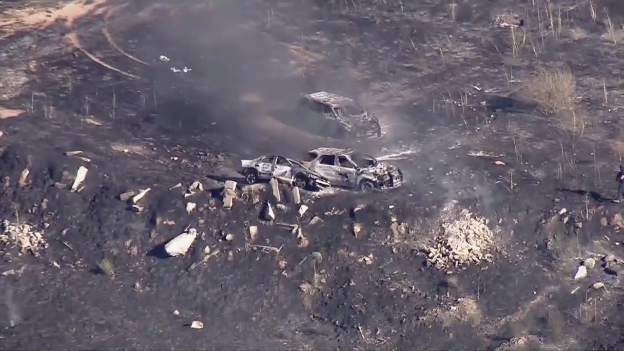 Brush fire sparks after pursuit ends in fiery crash in Moreno Valley