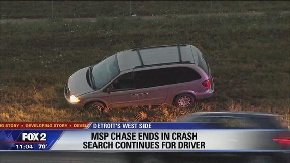Suspect still on the run after police chase ends in crash near I-96