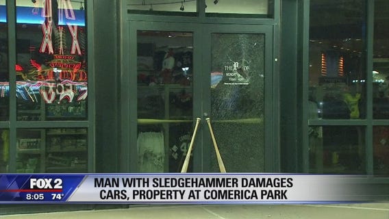 Suspect takes sledgehammer to several windows at Comerica Park
