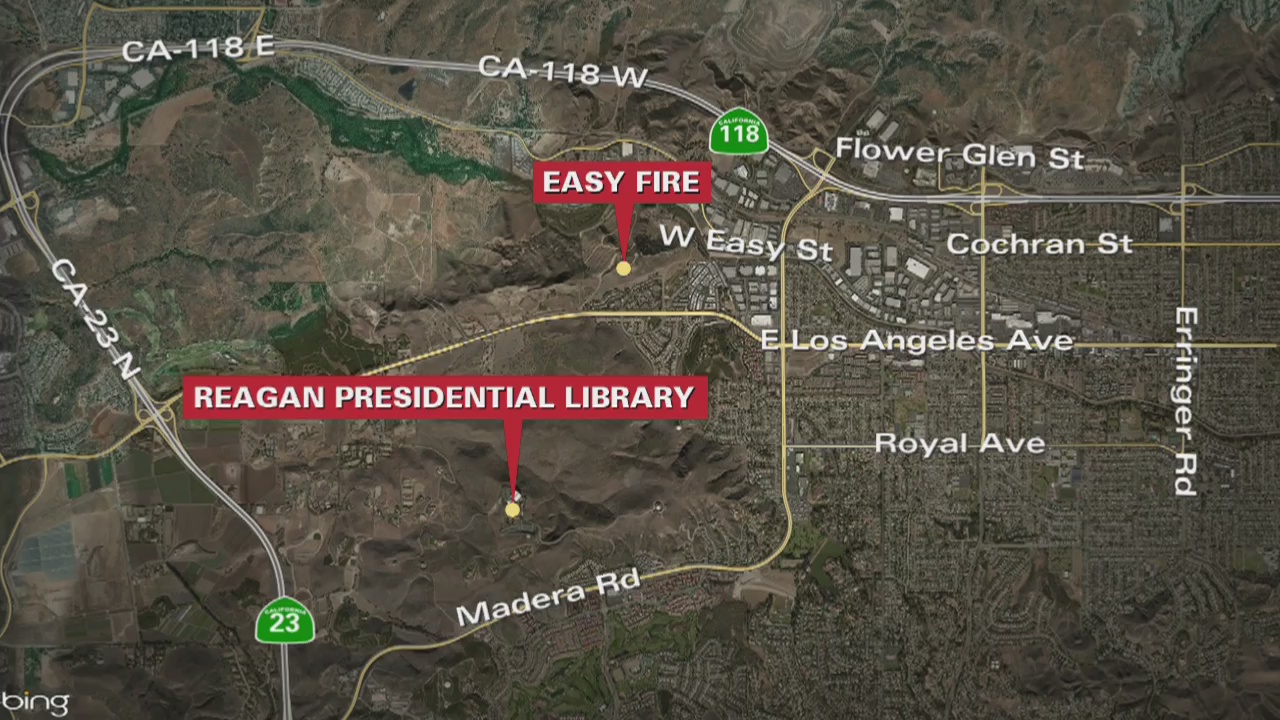 Firefighters battling Easy Fire near Reagan Library