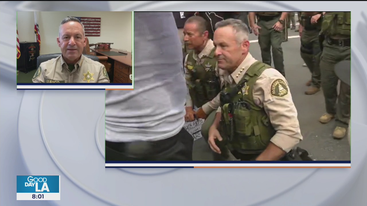Riverside County Sheriff Chad Bianco talks kneeling with protesters