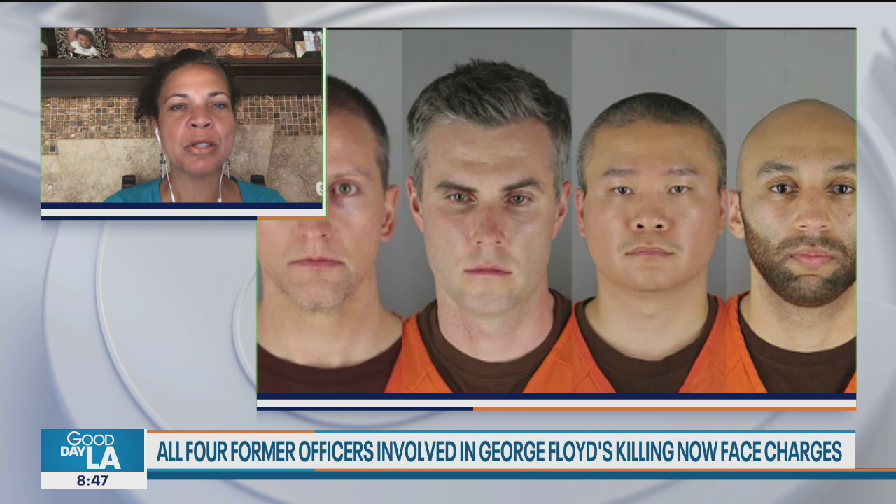BLM co-founder Melina Abdullah responds after all four officers involved in George Floyd's killing are charged