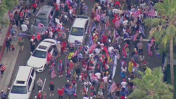 President Trump's supporters gather in Beverly Hills, disrupting traffic