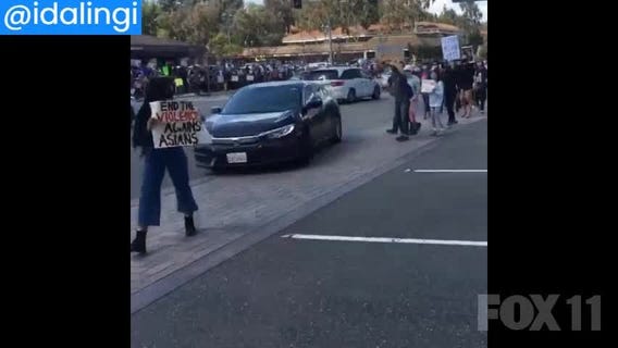 Man drives through red light, yells racial epithets at 'Stop Asian Hate' demonstrators in Diamond Bar