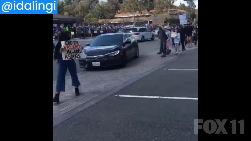 Man drives through red light, yells racial epithets at 'Stop Asian Hate' demonstrators in Diamond Bar