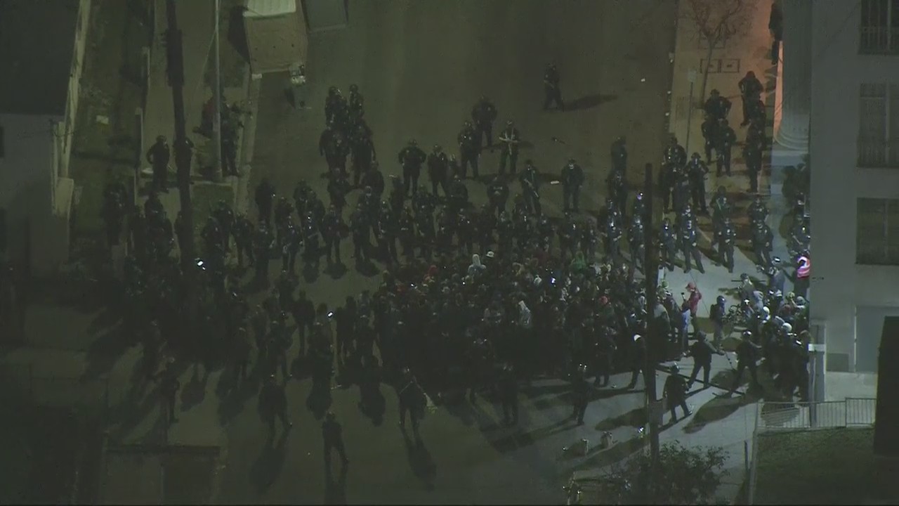 Day 2 of Echo Park protest: LAPD officers gather after unlawful assembly declared at intersection