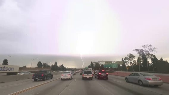 FOX 11 captures lightning over freeway