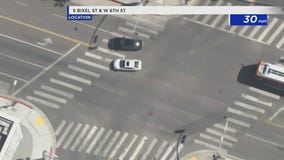 Stolen car suspect nearly sideswipes another car