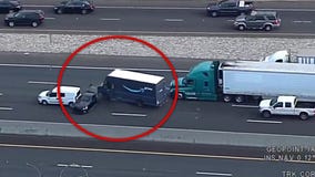 VIDEO: Home invasion robbery suspect arrested after Riverside pursuit in stolen Amazon truck