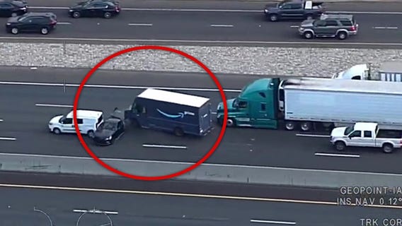 VIDEO: Home invasion robbery suspect arrested after Riverside pursuit in stolen Amazon truck