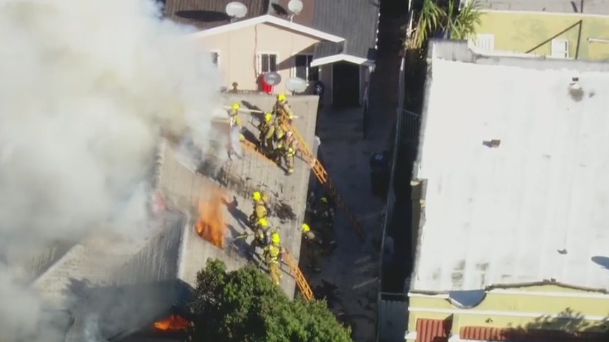 Crews battle fire in South LA