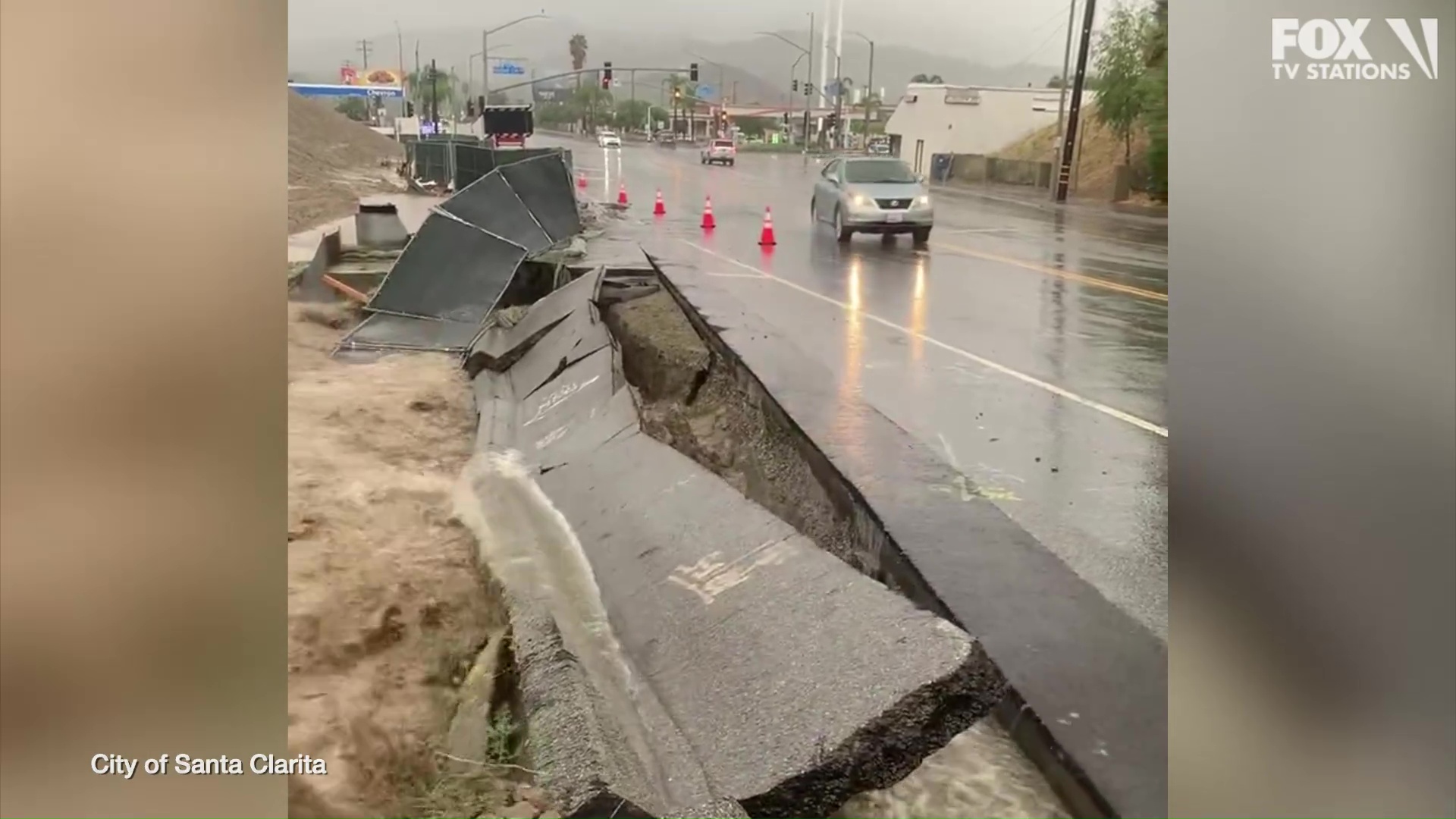 Roadway collapses amid heavy rain from Tropical Storm Hilary