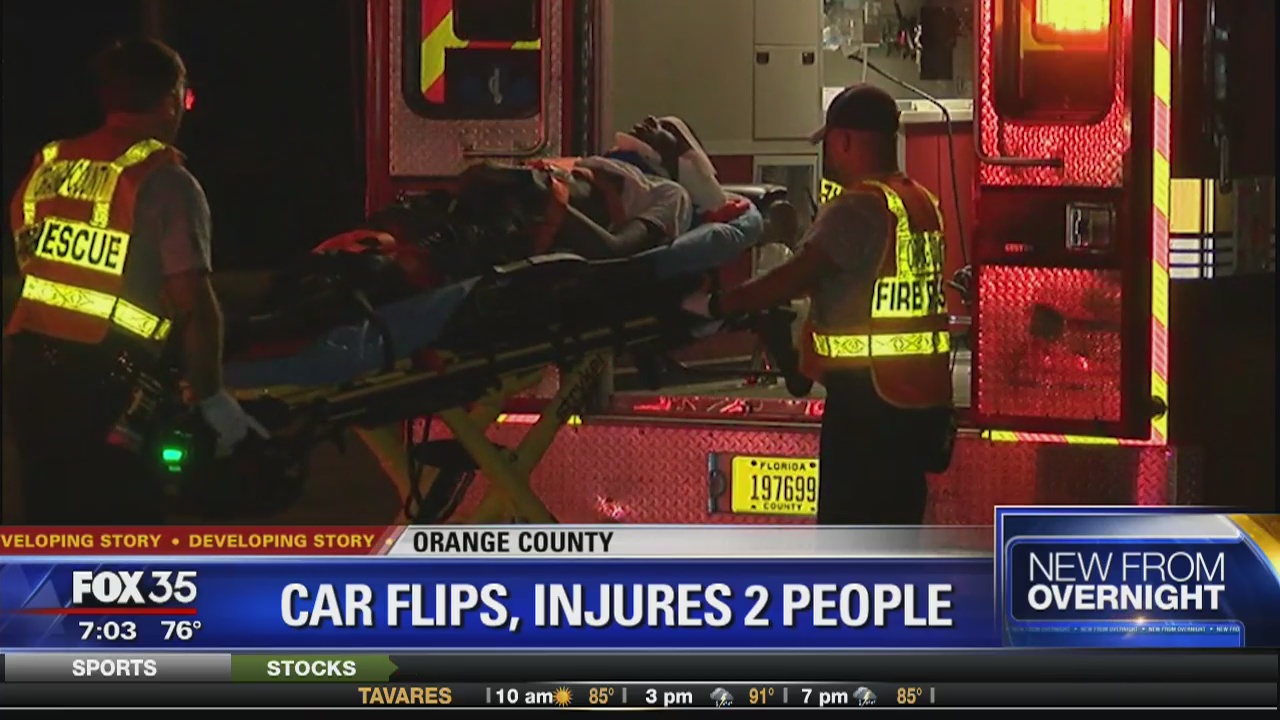 Car flips, injures 2 people