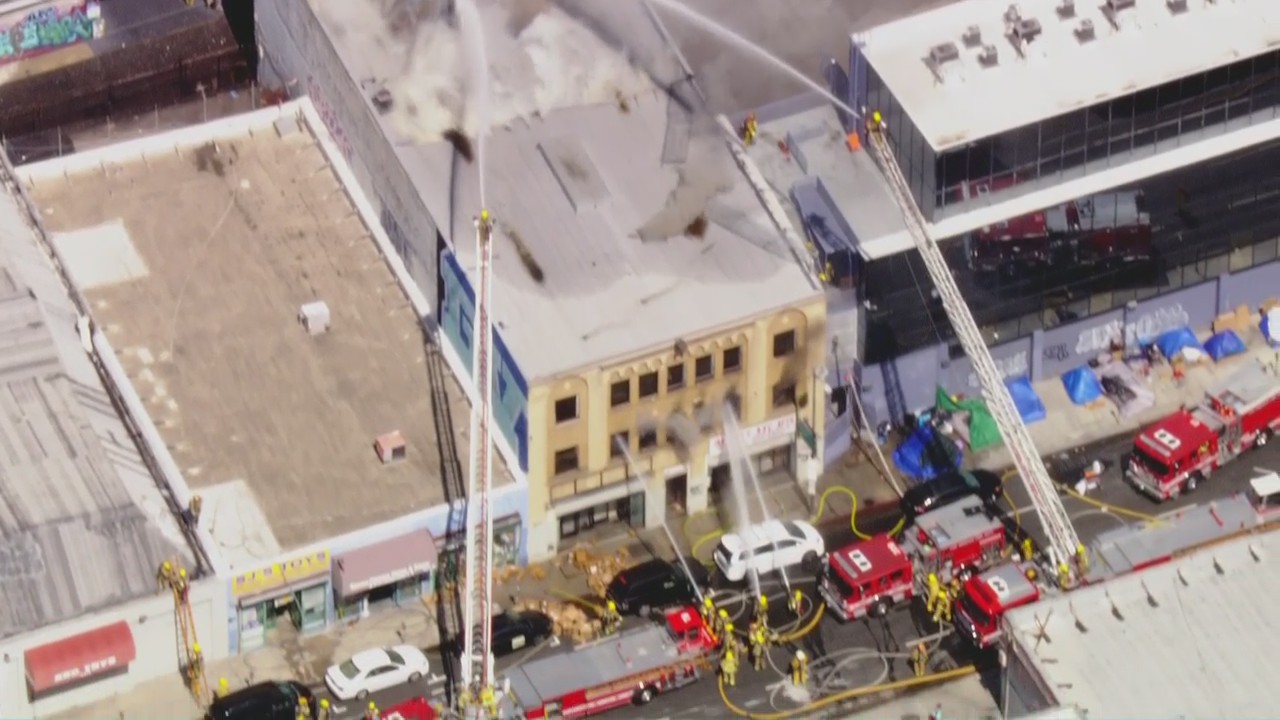 Massive fire erupts in downtown LA
