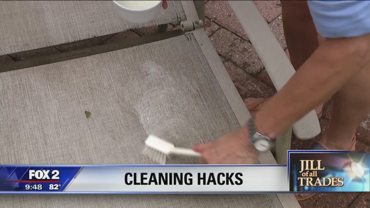 Cleaning the patio furniture with non-toxic chemicals