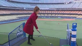 Golfing inside Dodger Stadium