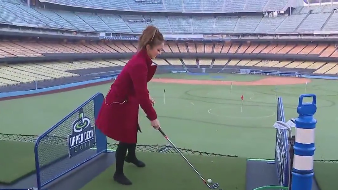Golfing inside Dodger Stadium