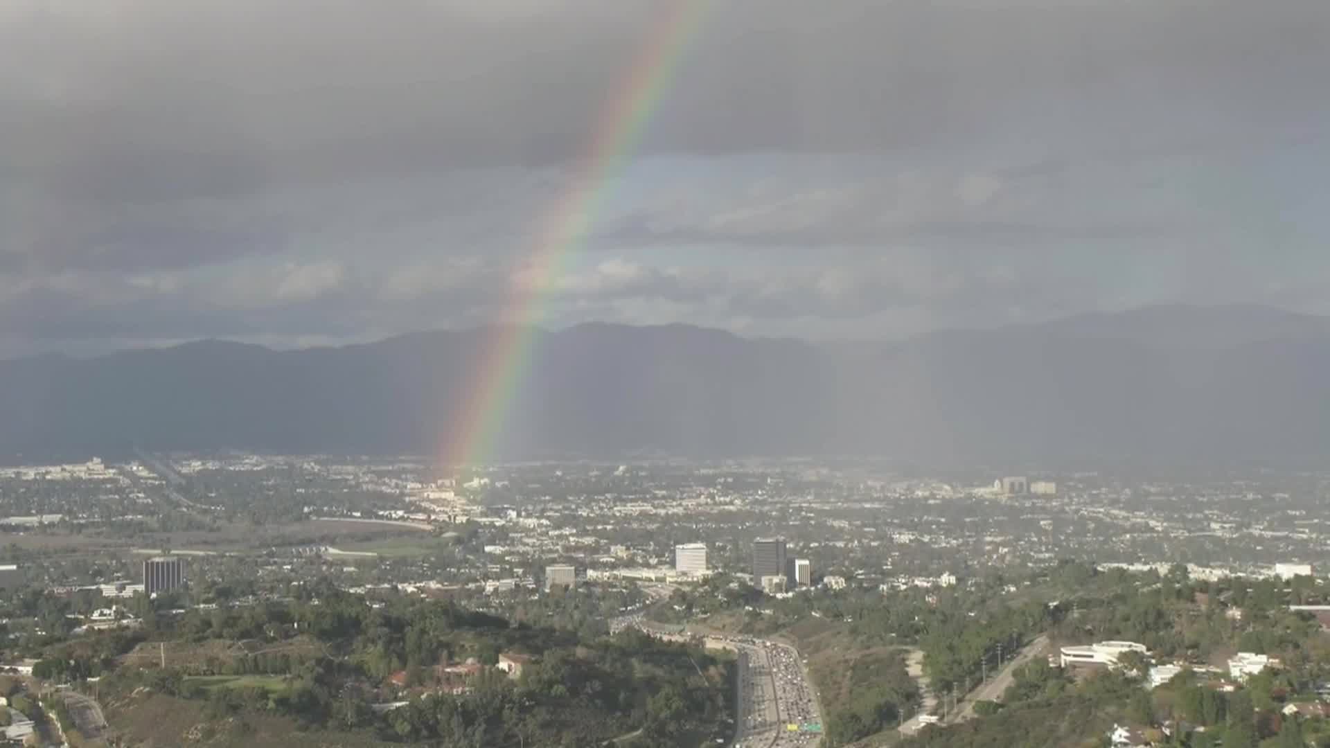 Rainbow over LA's Woodland Hills neighborhood