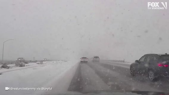 Snow covers 15 freeway near Las Vegas