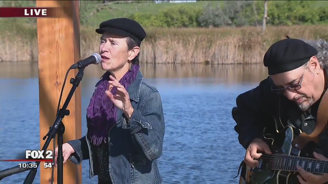 Shelia Landis sings on the Fox 2 Gazebo