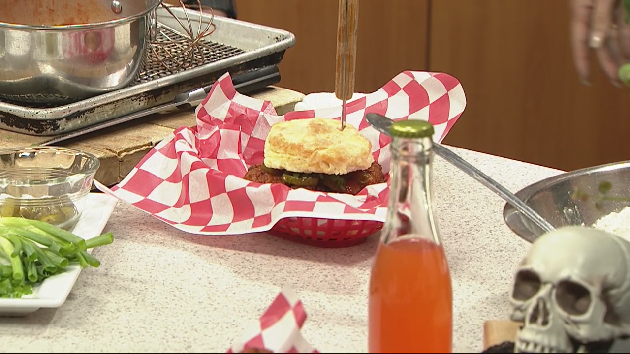 Making fried chicken sandwiches with Grey Ghost