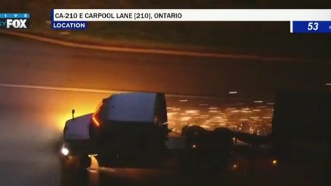 Stolen big rig chase ends in fiery wreck