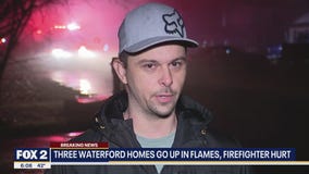 Three Waterford Township homes catch fire, one fire fighter injured after power line falls