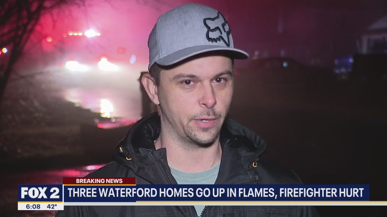 Three Waterford Township homes catch fire, one fire fighter injured after power line falls