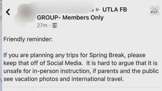 Private Facebook group warns teachers to not post vacation pics amid UTLA's push for safe return to class