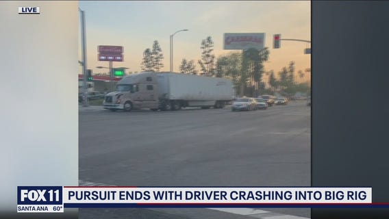 Big rig driver says he blocked path of chase suspect possibly wanted for murder before crash in Pomona