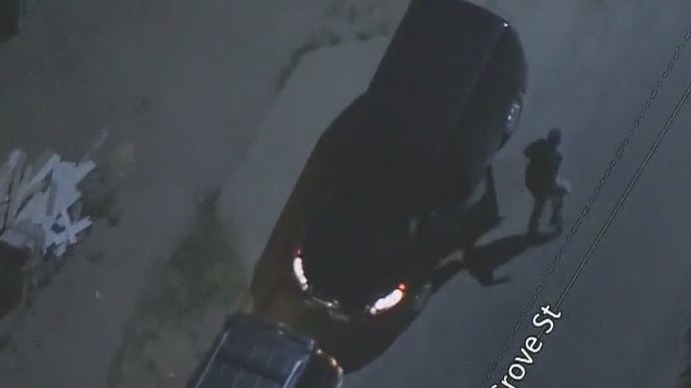 Suspect leads LAPD on chase, hits parked car, ditches van in San Fernando Valley