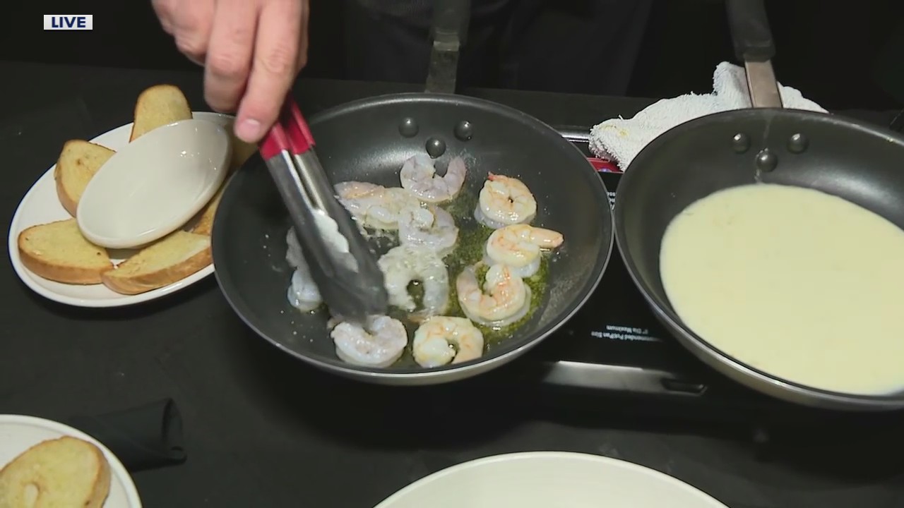 Celebrating garlic month with Carrabba's Italian Grill as they show us how to make shrimp scampi