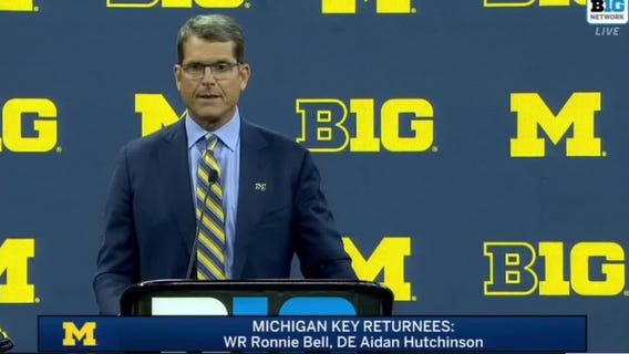 WATCH - Michigan head coach Jim Harbaugh talks rivalries and QB competition at Big 10 Media Day