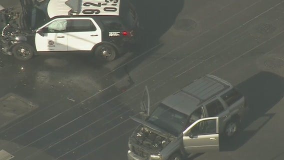 LAPD officer crashes cruiser while chasing possible DUI suspect in South Los Angeles