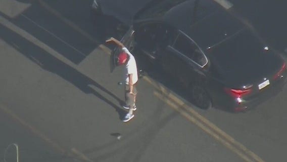 Police Chase: Suspect gets out of car, spikes phone to ground after pursuit across San Fernando Valley