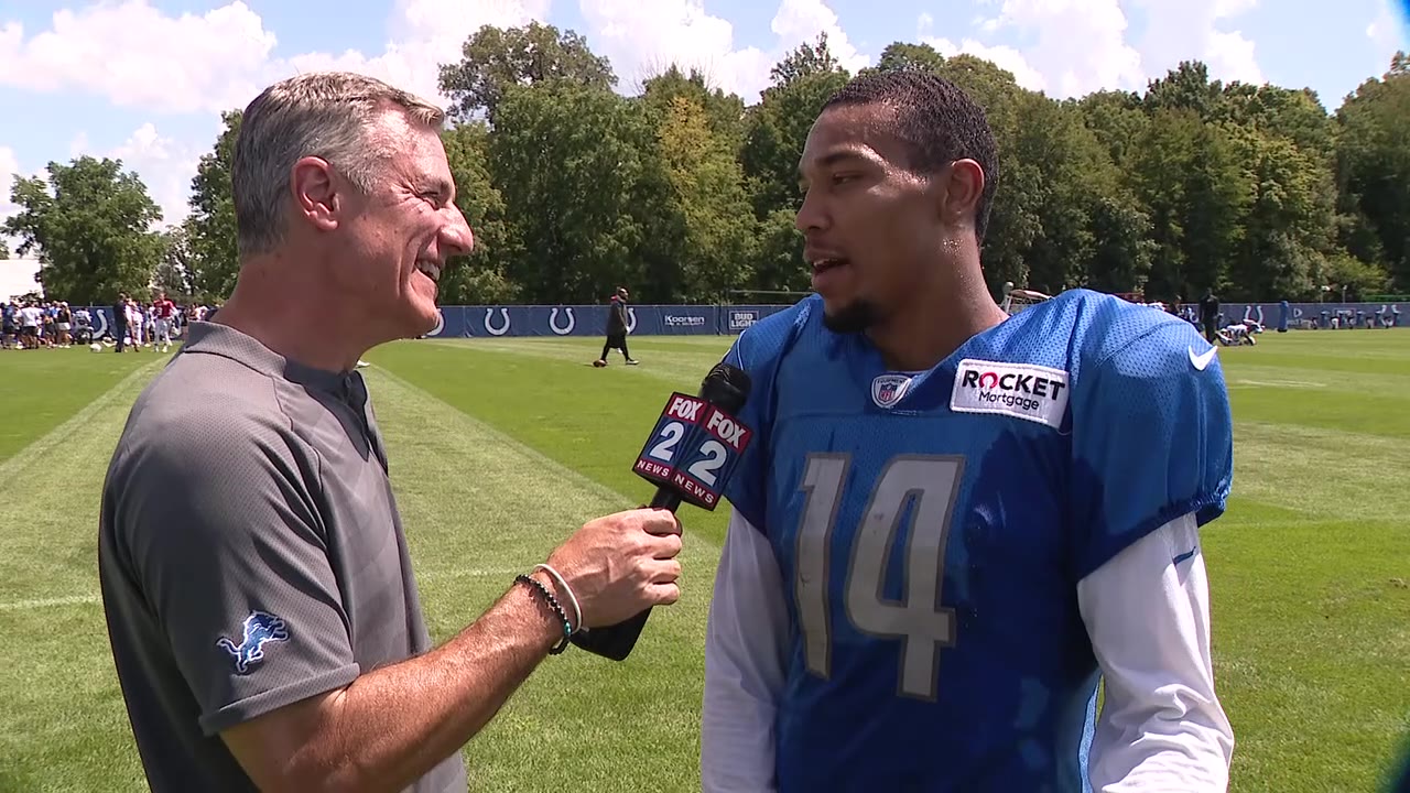 Dan visits with Amon-Ra St. Brown at Lions camp in Indianapolis
