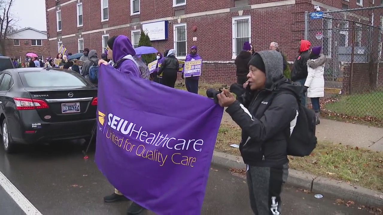 Nursing and rehab facility workers picket picket over low wages