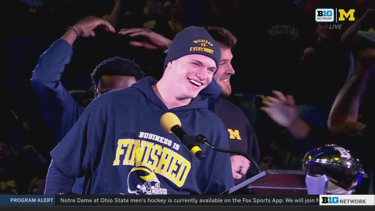 JJ McCarthy at Michigan National Championship Celebration