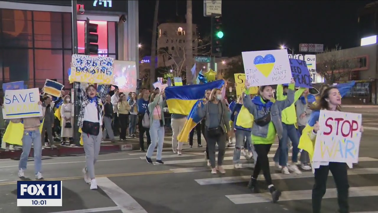 Demonstrators take to Hollywood to show support for Ukraine