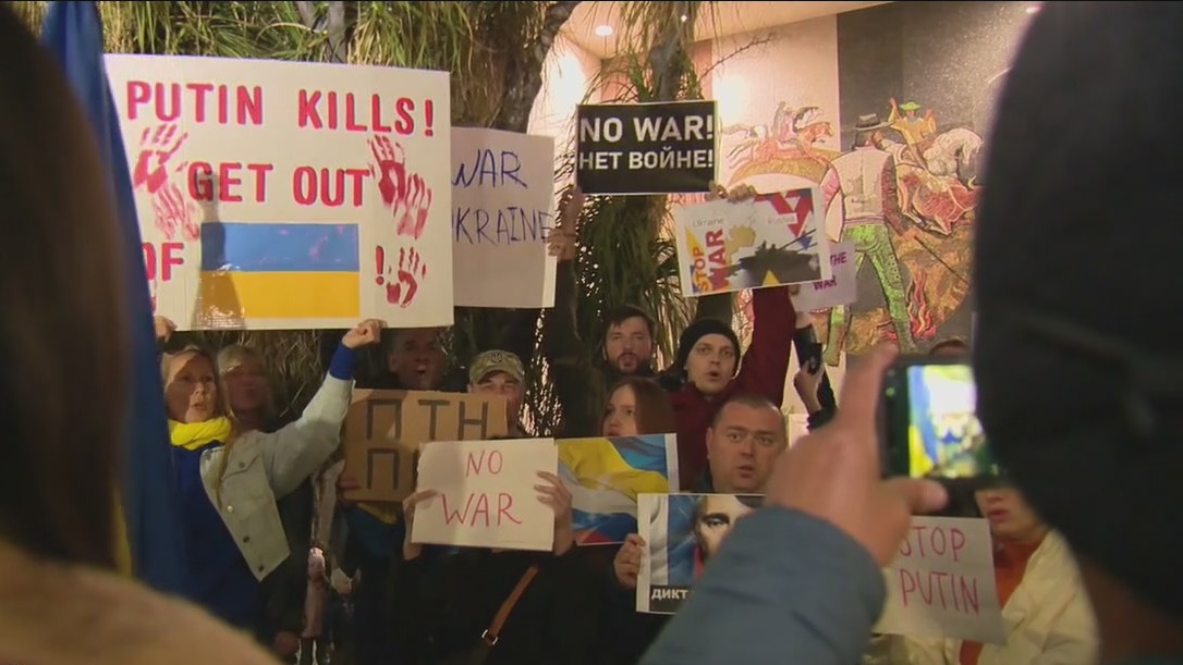 Demonstrators take to Studio City to protest against Russia's invasion of Ukraine