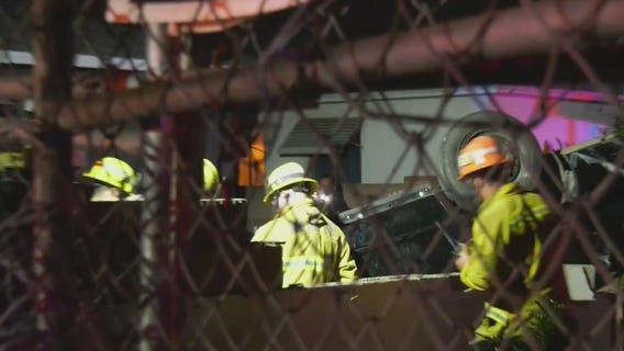 2 hurt when car flies off 105 Freeway