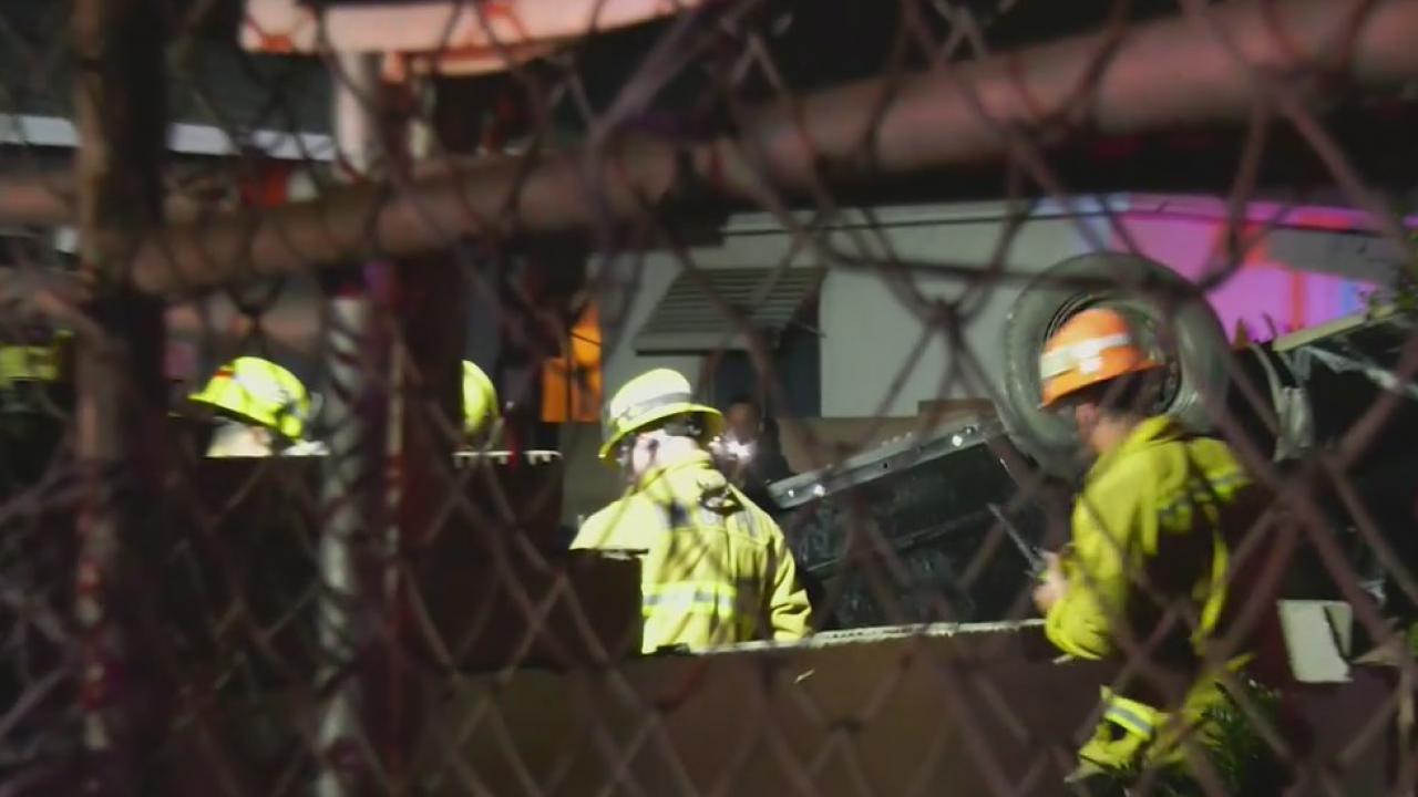 2 hurt when car flies off 105 Freeway