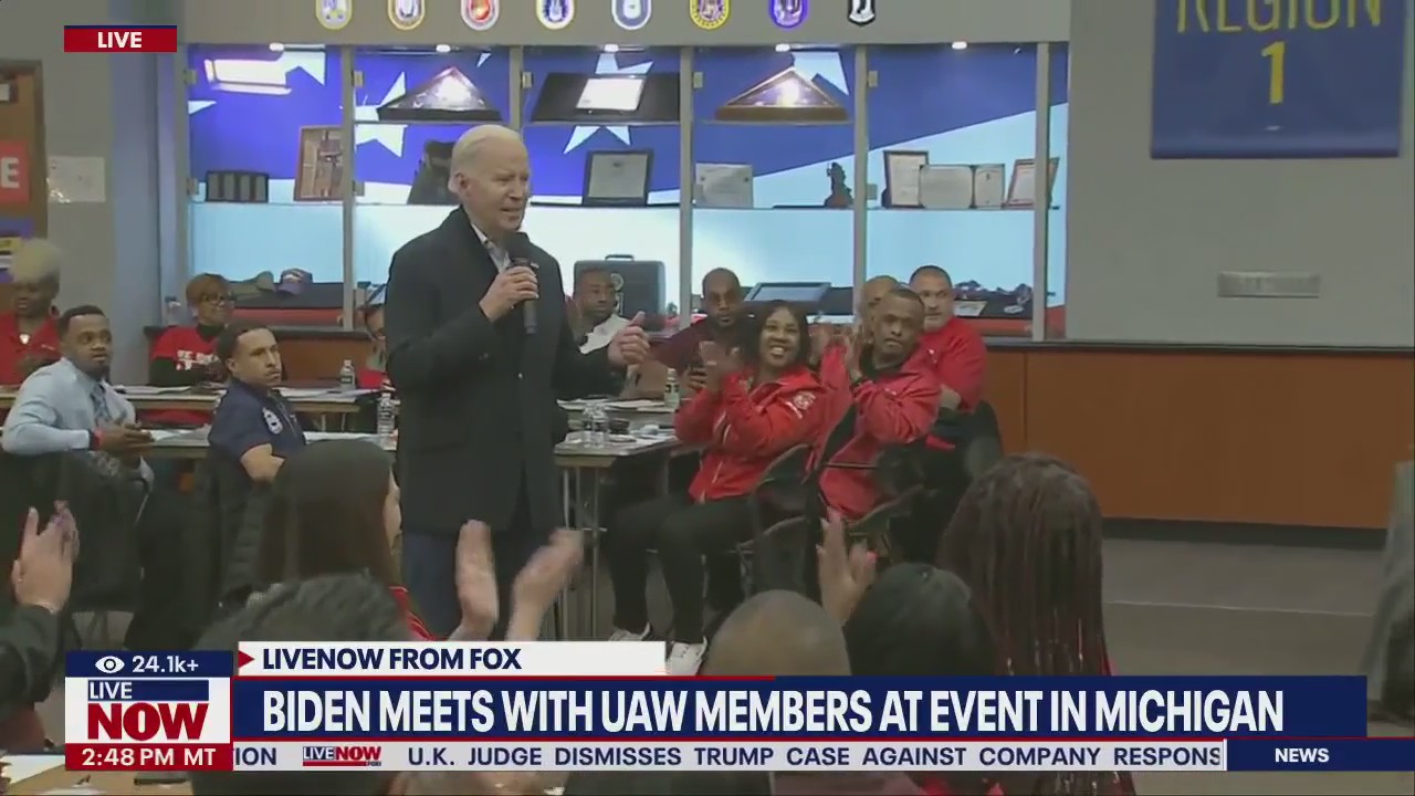 President Joe Biden speaks to UAW members in Warren