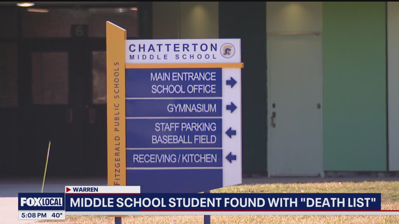 Warren middle school student found with 'death list'