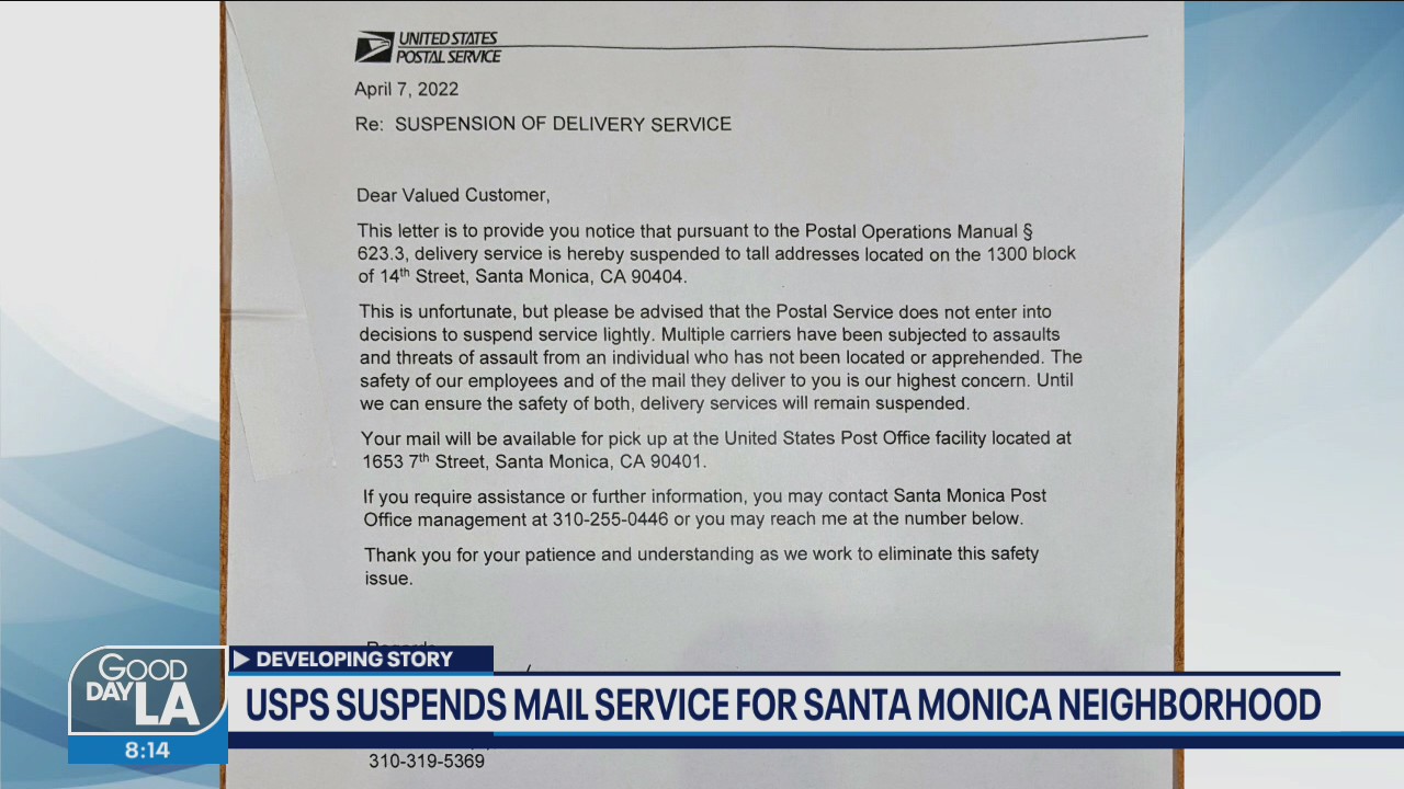 USPS suspends mail service for a Santa Monica neighborhood