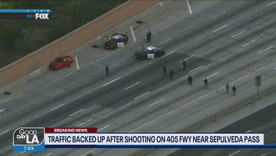 Traffic backed up after shooting on 405 Freeway near Sepulveda Pass