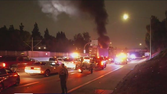 3 CHP officers hospitalized in fiery 105 Freeway crash