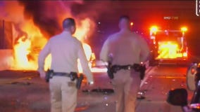 3 CHP officer injured in fiery crash in Downey